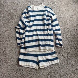 Free People Blue and White Striped Athletic Shorts